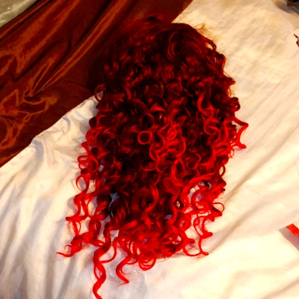 Beautiful Curly Brown with Red Highlights Wig
